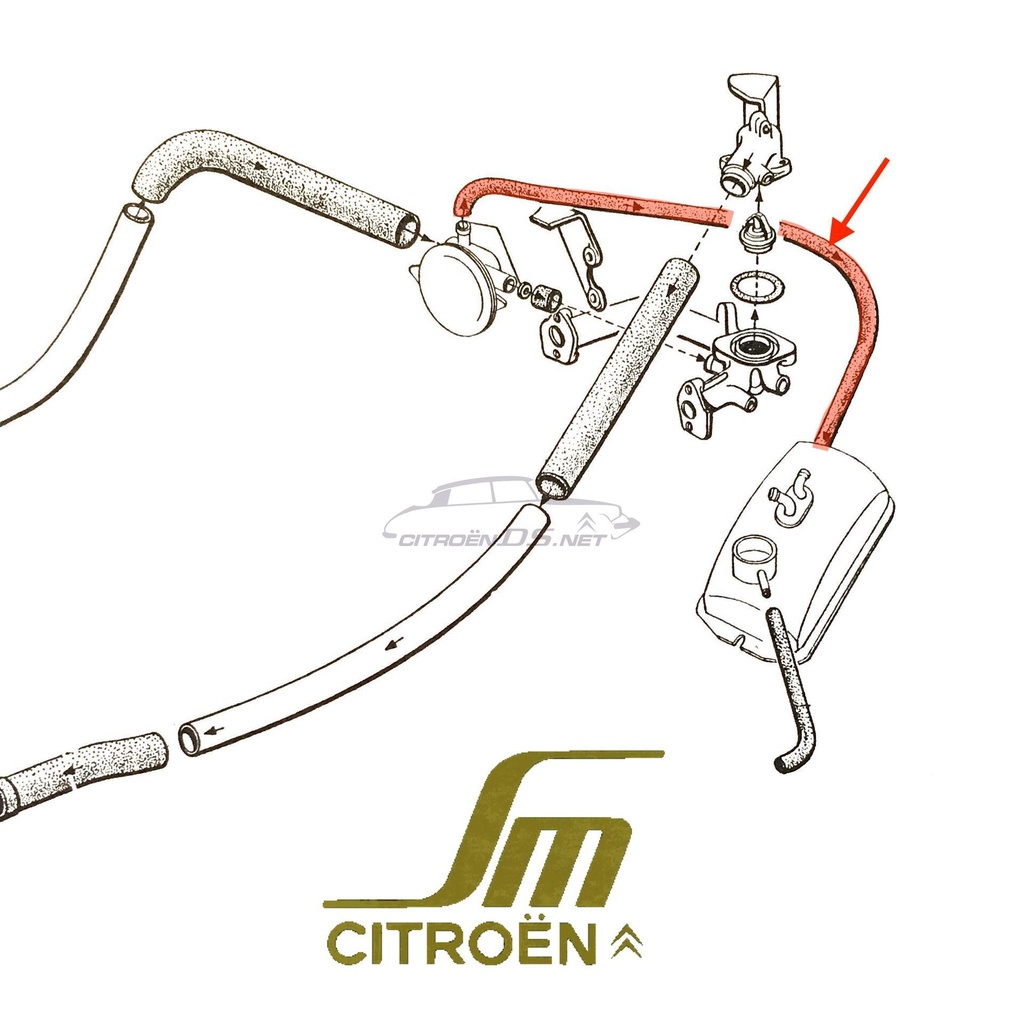 Water pipe, from header tank to water pump, SM e.f.i. 07/1972->