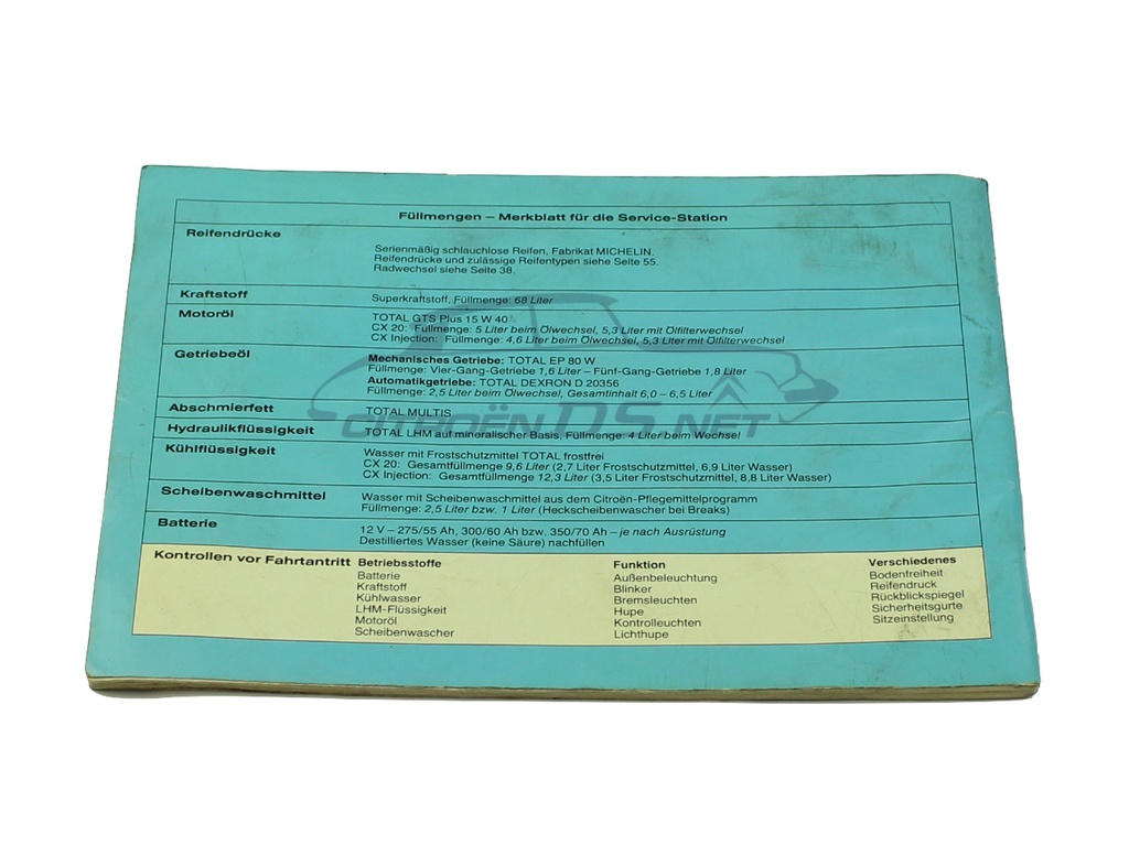 Notice d´emploi CitroBetriebsanleitung Citroen CX 2Liter-CX Injection ORIGINAL