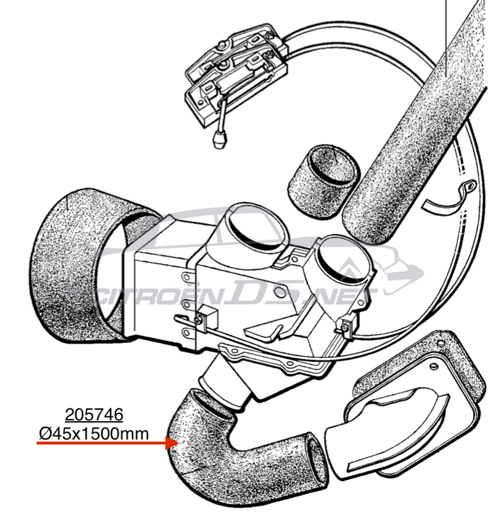 Heater hose in right footwell