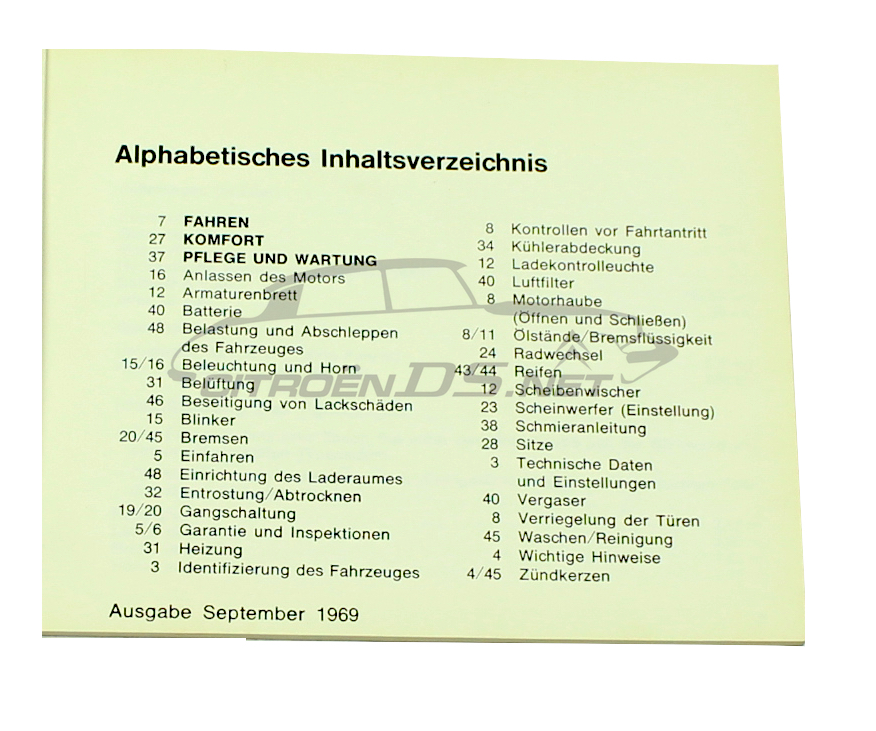 Betriebsanleitung Citroen 2CV AZU, 09/69, ORIGINAL und NEU, die deutsche Ausgabe