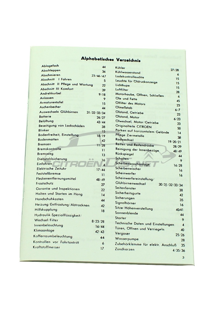 Betriebsanleitung Citroen DS21, Ausg. 10/67, Nachdruck, die deutsche Ausgabe