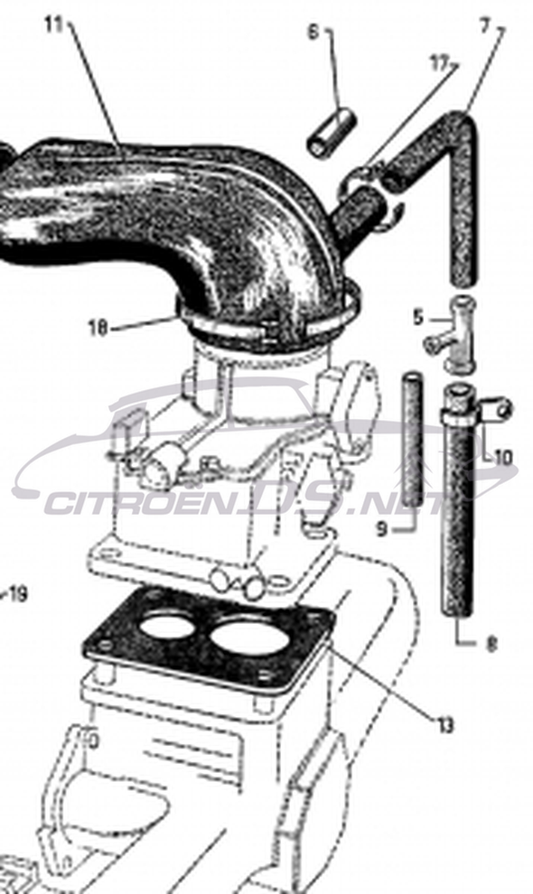 Breather hose, upper, carb. model.