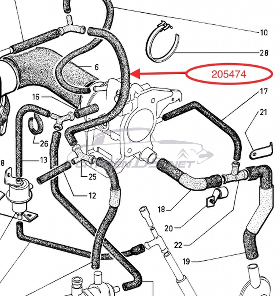 Air hose between two 'Y' pieces, 07/1972-1975