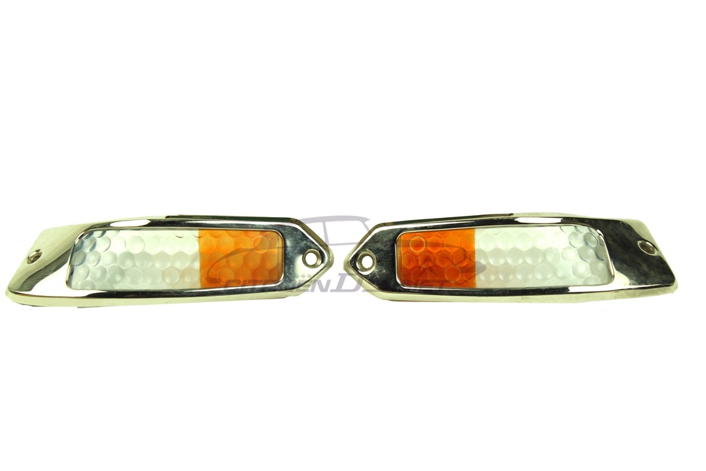 Chrome framed indicator, orange/white, 1955-1967, pair, (WITHOUT SOCKET), New old Stock