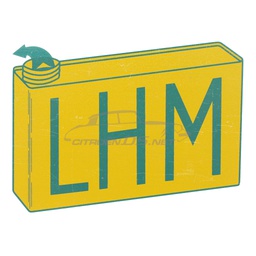 [308256] Blechschild auf Hydraulikbehälter 'LHM' auf gelbem Grund