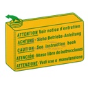 Plaque alu peinte en jaune sur bocal "Attention: voir notice d’entretien" LHM